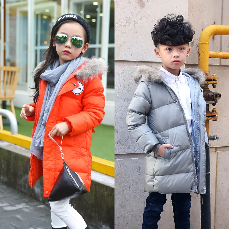 

Hot Sale 2016 Girls & Boys Cotton Padded Winter Jacket Parka Kids Fur Hooded Long Coat Thickness Warm Cotton Hooded Jacket