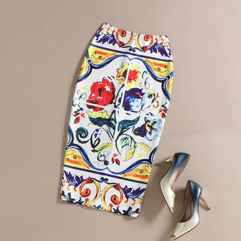 

NEW Autumn T Wind Floral Print Midi High Waist Work Wear Office Ladies Skinny Pencil Skirt Autumn Elastic Hip