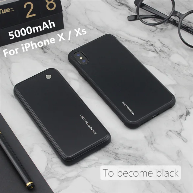 Black For X XS KQJYS портативный блок питания 5000 мАч для iPhone XR блок питания беспроводное магнитное зарядное устройство для iPhone X Xs Max - Цвет: Black For X XS