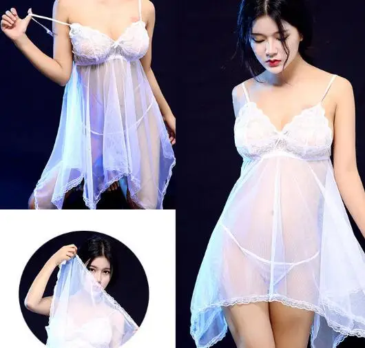 Women Lingerie Sexy Lace Sheer + G-string Sleepwear Nightgown