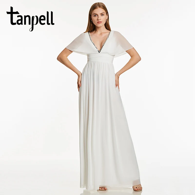 Tanpell V 목 긴 이브닝 드레스 상아 페르시 짧은 소매 - 특별한 날을위한 드레스