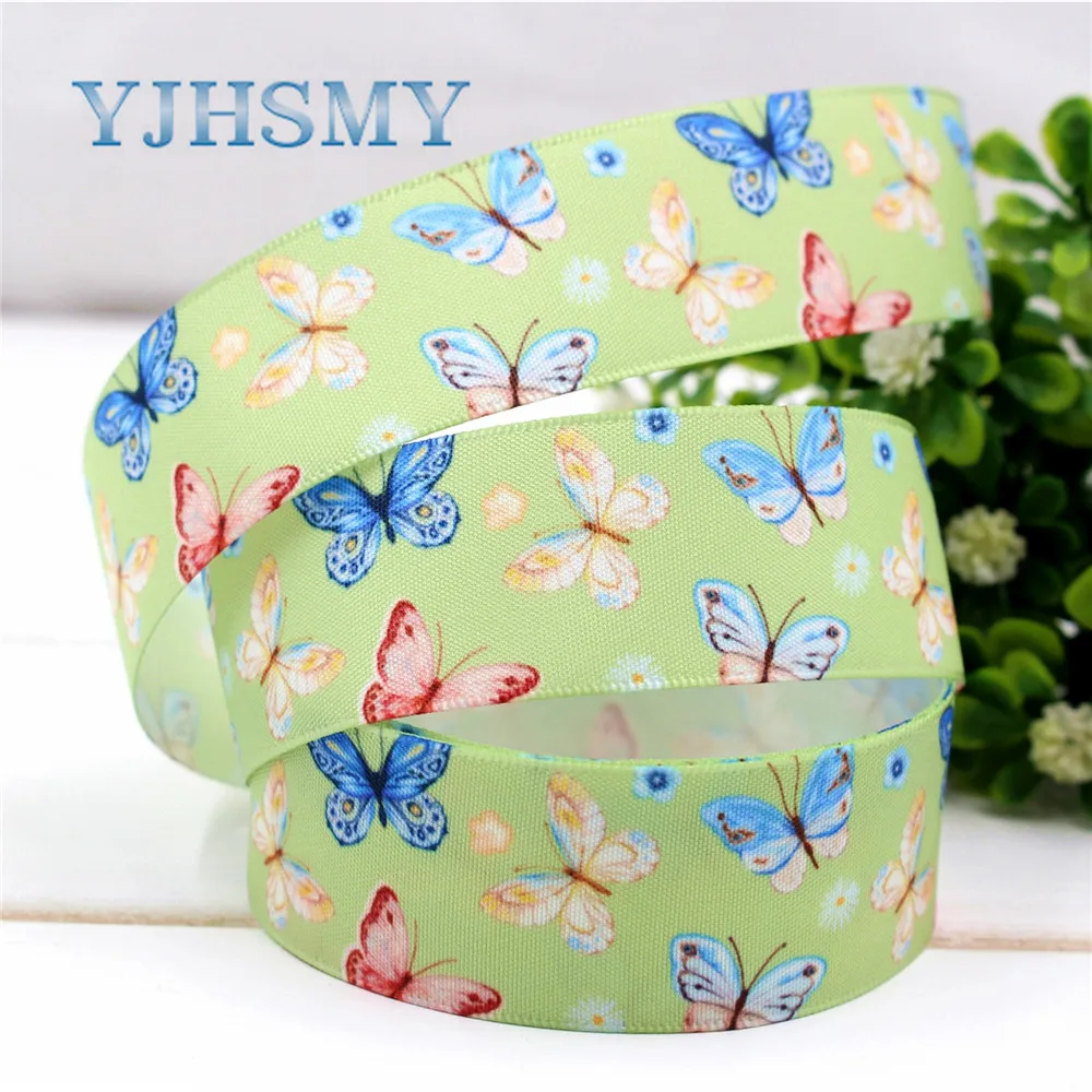 YJHSMY D-17306-1140, 10 ярдов, 25 мм Бабочка атласная лента с рисунком свадебные аксессуары, подарок обёрточная бумага, материал "сделай сам"