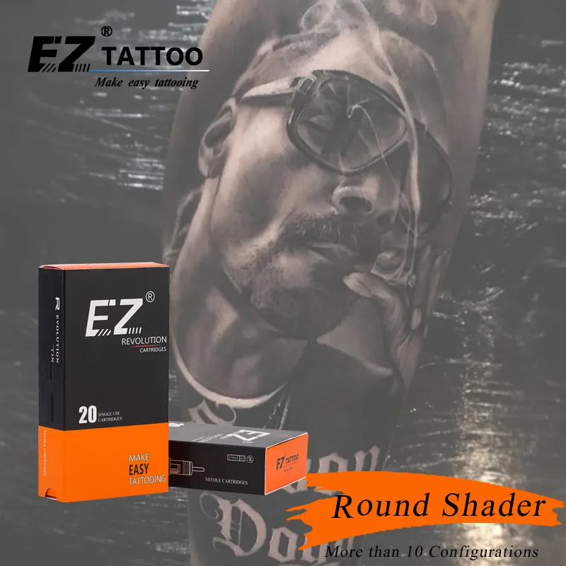 EZ Revolution Иглы для татуировки, картридж с круглым шейдером, 5,5 мм, длинные конусные иглы картриджная система, тату-машина и ручки