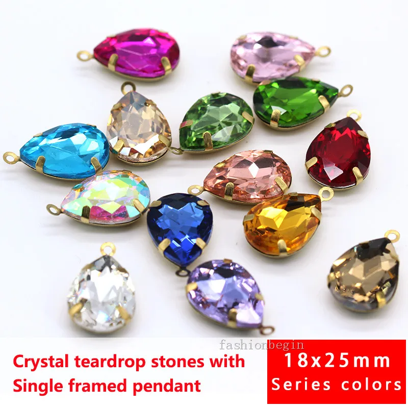 

15p 18x25mm Teardrop crystal rhinestones Faceted Framed glass pendants connectors necklace earring findings jewelry making Beads