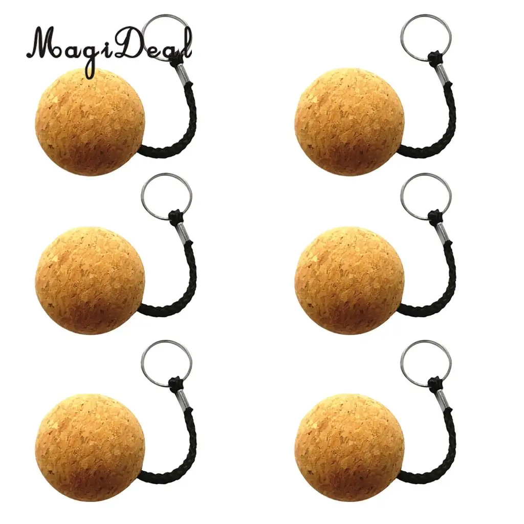 MagiDeal 6Pcs Wooden Ball Floating Cork Water Ball Buoyant Keyring with Cord and Ring for Kayak Boat Yachting Water Sports