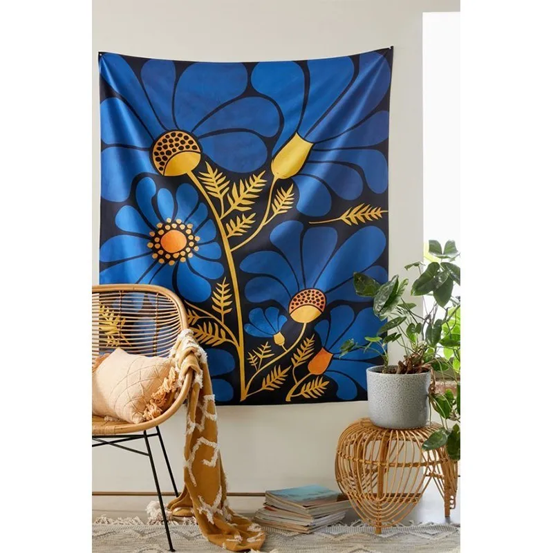 

Nordic Wall Tapestry Mandala Fabric Blue Yellow Floral Hippie Wall Hanging Tapestry Boho Deocr Home Wall Carpet Blanket Mattress