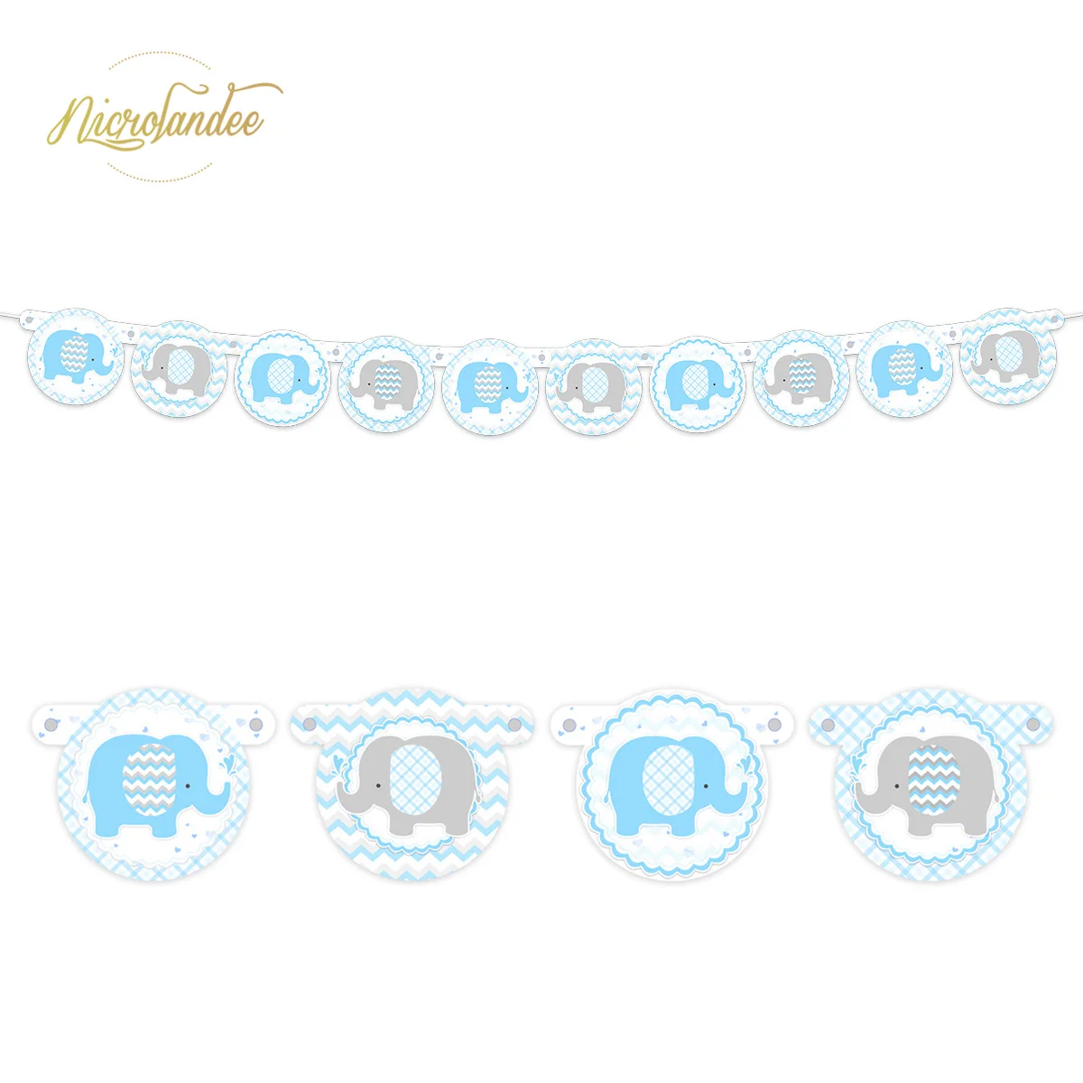 Nicrolandee Elephant Baby Shower Blue Pink Banner Garland Kids