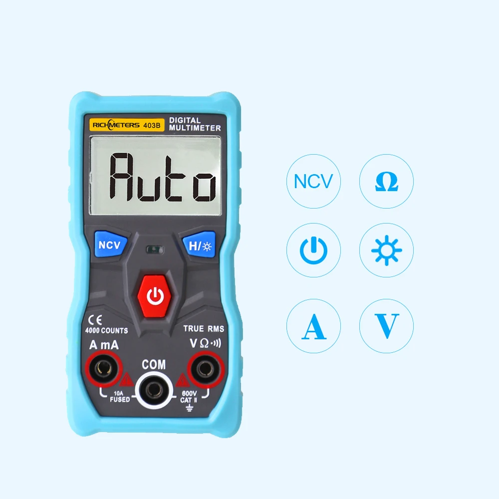 RM403B Автоматический цифровой мультиметр автоматический диапазон True-RMS NCV 4000 отсчетов AC/DC Напряжение Ток Ом инструмент для тестирования умная подсветка
