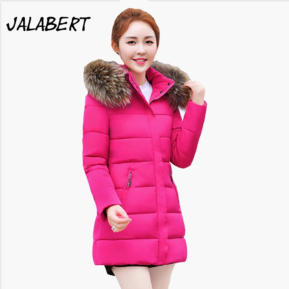 

2017 New winter cotton coat women long Slim Fur collar large size thick jacket Female fashion warm Detachable cap Parkas