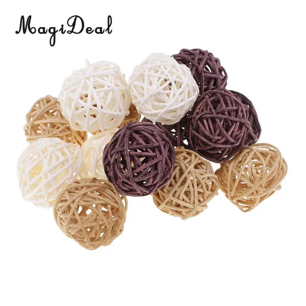  3cm/5cm/7cm Mixed Colors Lovely Wicker Rattan Ball, Christmas Birthday Home Wedding Party Decorations DIY Ornaments Kids Toys