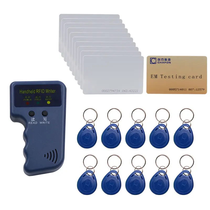 

Handheld 125Khz EM4100 RFID copier / writer / duplicator(T5557/T5577/EM4305) free 10pcs writable keychains and 10pcs cards