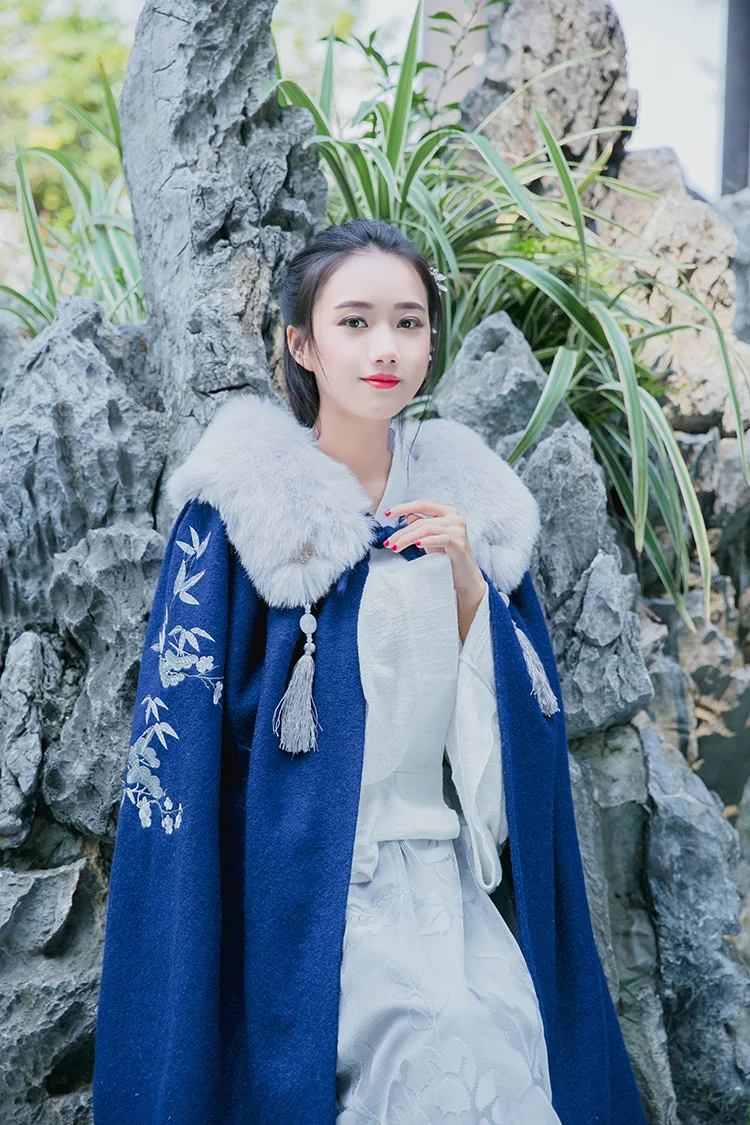 Длинное женское зимнее винтажное платье в китайском стиле из дерева и сосны, бамбука и сливы, длинный плащ с вышивкой Hanfu, теплый комплект из 2 предметов