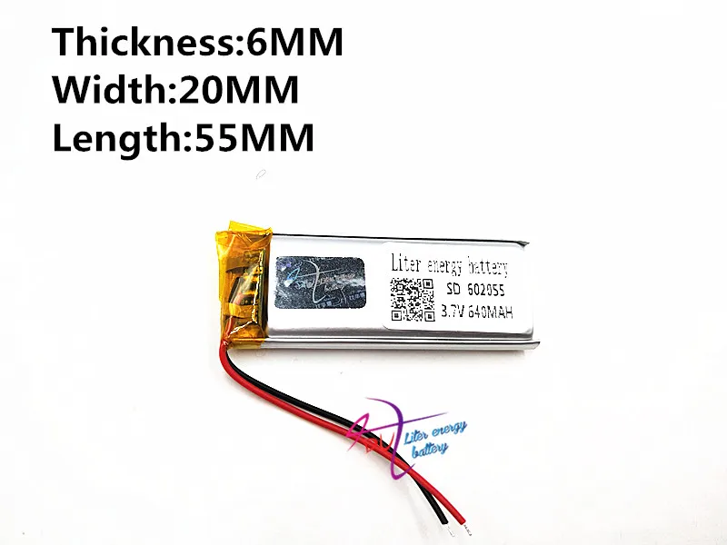 Lithium Ion Battery 3.7V 640mAh 602055 Lithium Polymer Rechargeable Liter energy for GPS DVD mobile video game PAD E-books