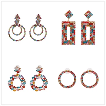 

women fashion brand colorful crystal statement drop earrings Pendientes party jewelry accessories ethnic simple za earrings 2019