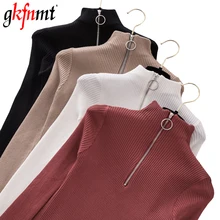 Sexy V Neck Zipper Knitted Sweater Women Korea Style Chic Tops Long Sleeve Slim Basic Turtleneck Pullovers Female Jumper 2019 v neck zipper choker jumper