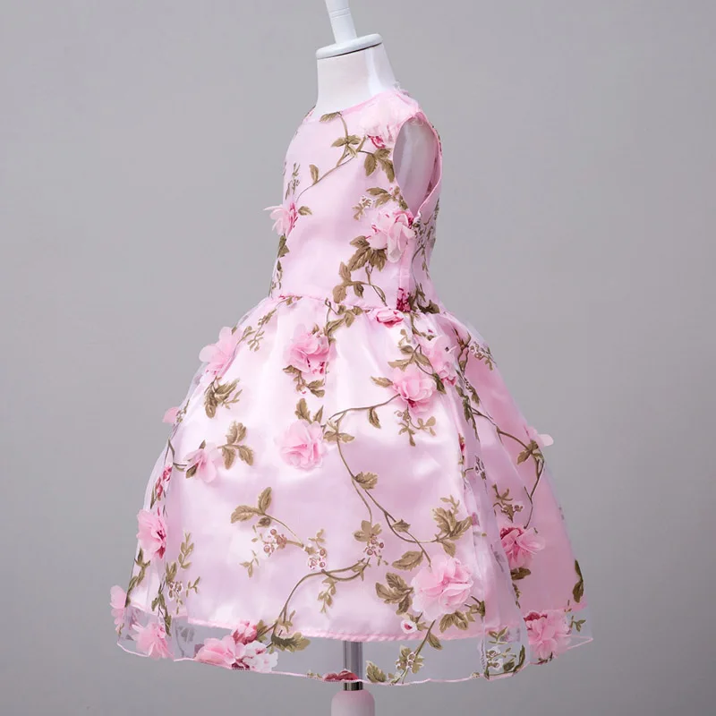 Детское платье принцессы с цветочным рисунком для девочек летнее классическое платье розовое, оранжевое кружевное платье без рукавов с круглым вырезом и бантом, с аппликацией, для детей от 2 до 12 лет