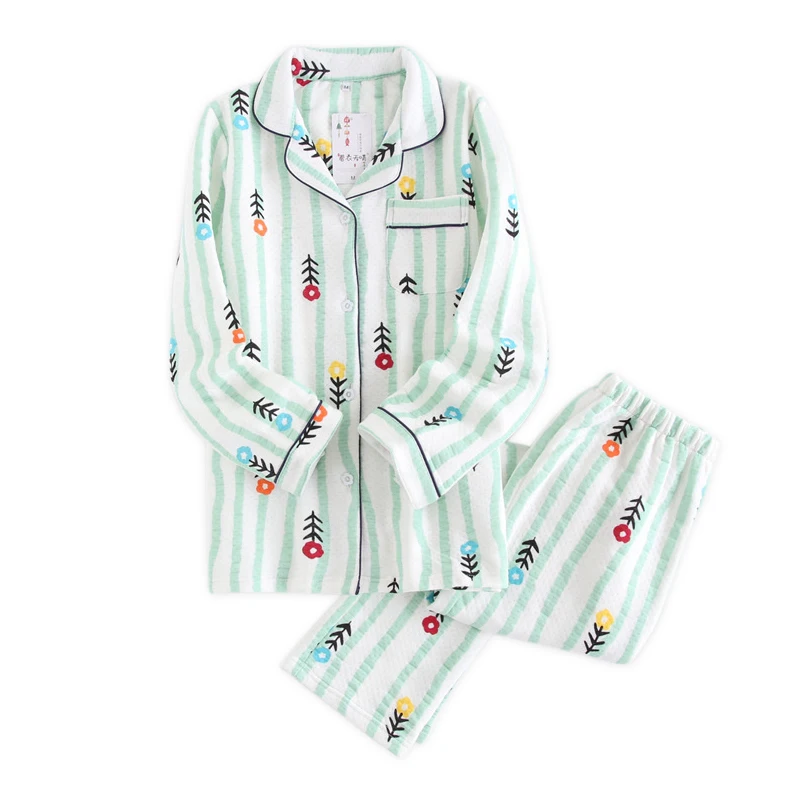 

Fresh flower 100% cotton thicken pajamas sets woman pijamas long sleeve casual Winter Warm sleepwear soft warmth pajamas
