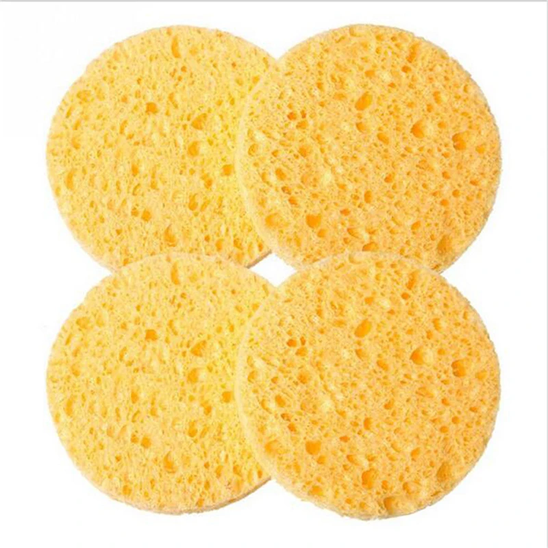 10 PCs Natural Wood Fiber Round Yellow 8cm Dia Face Wash Cleansing Sponge Makeup Tools Accessories 3
