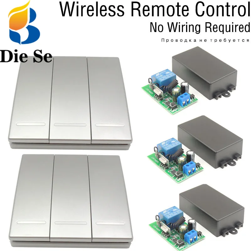 

86 Wall Panel Bulb Wireless Switch Remote Control AC 85V~250V 3 Gang for LED/ Lamp/ Bulb/ Door/ Pump Switch No wiring required