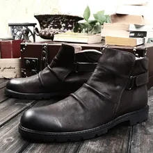 Для Мужчин's Повседневное кожаные ботильоны в стиле ретро кожаные модные кожаные ботинки рукав деним рабочие ботинки