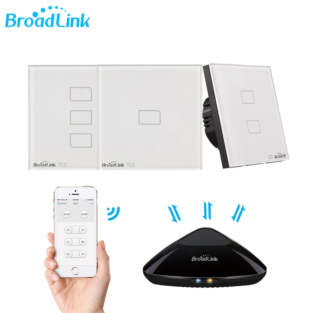

Broadlink TC2 1/2/3 Gang-EU Standard 433Mhz Light Switch Modern Design White Touch Panel Wifi Wireless Smart Control Via RM Pro