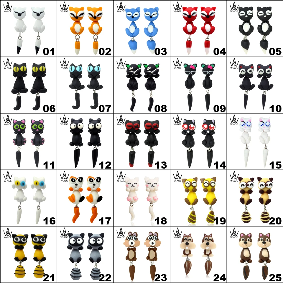 

5 Pairs /lot 100% Handmade Polymer Clay Stud Earring Fashion Jewelry Steel Pin Cute 3D Animal Earrings For Women Gift Wholesale