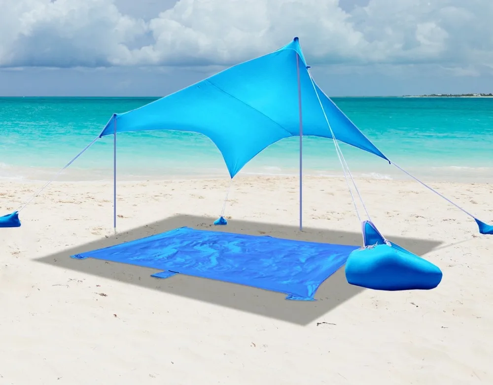 507 30 De Réductionplage Parasol Tente De Plage Avec Sac De Sable Ancres 2 Livraison Pôles Upf50 Qualité Lycra Tissu Parfait Soleil Abri In