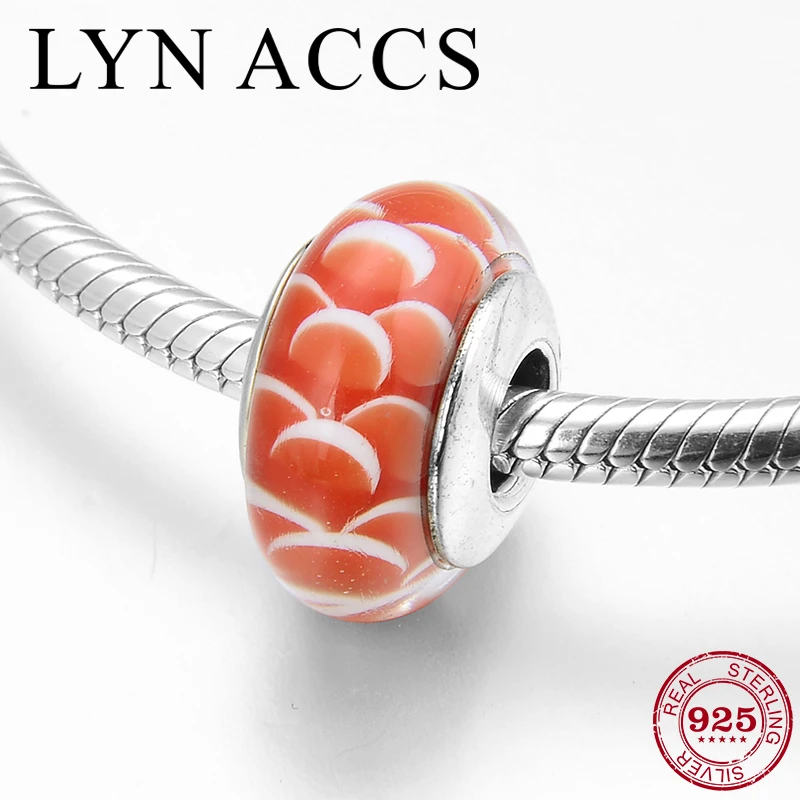 

Authentic 925 Sterling Silver Orange petals Murano Glass Beads Fit Original Pandora Charm Bracelet Fine Jewelry making DIY gift