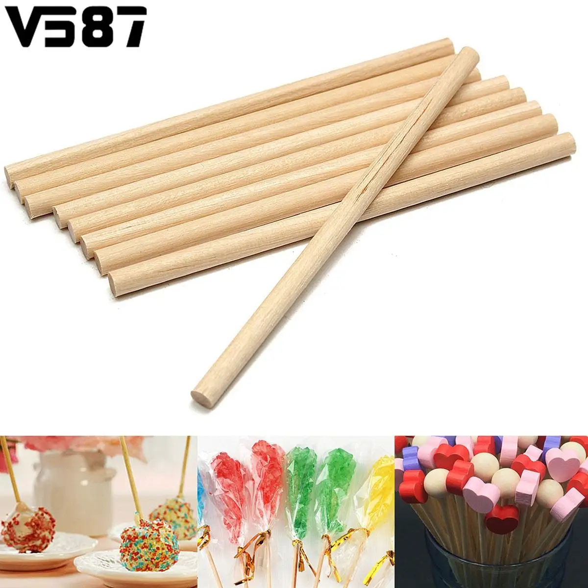 100PCS Wooden Lollipop Sticks Lolly Stick For Fondant