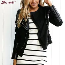 Комбинированная куртка из искусственной кожи и замши, Женская Черная байкерская куртка в стиле панк, верблюжья замша, jaquetas couro Casaco chaquetas, тонкая куртка из искусственной кожи