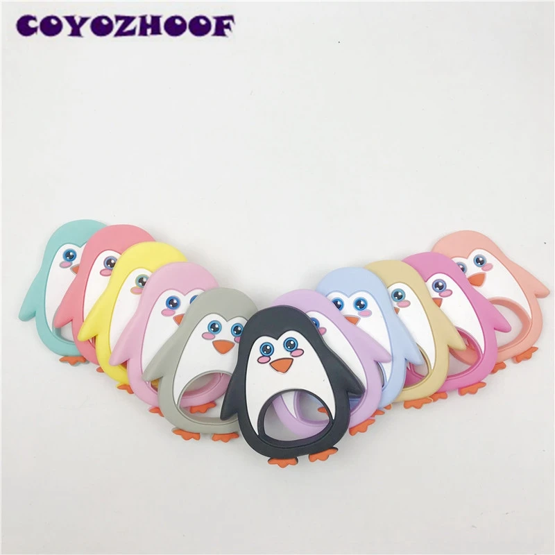 

10pcs Silicone Cute Animals Penguin Baby Necklace Pendant Teether BPA Free Materials DIY Teething Necklace Accessories