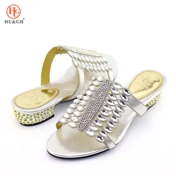 

2019 African High Quality Wedding Shoes Open Toe Ladies Sandals Shoes Party Wedding Shoes Decorated with Rhinestone Silver Color