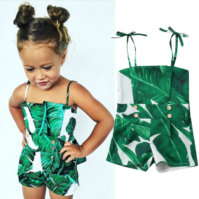 

2018 Brand New Toddler Infant Floral Newborn Baby Girl Off Shoulder Jumpsuit Romper Outfit Leaves Clothes Sunsuit Jumpsuit 0-24M
