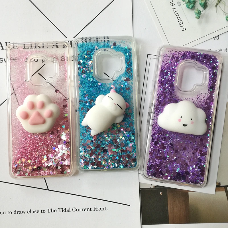 

Squishy Cat Case For Samsung S9 plus S8 note 8 S6 S7 Edge J3 J7 J5 2017 A3 J2 2016 A5 2018 phone Case Glitter Liquid Clear Cover