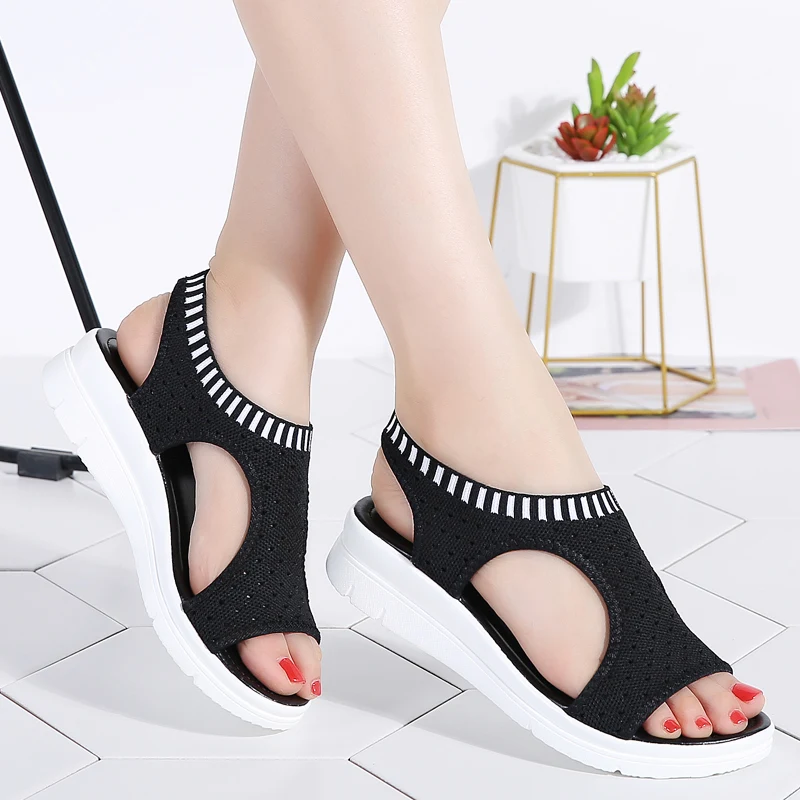 

Sandalias Mujer 2018 Women Runing Shoes for Summer Breathable Comfort Shopping Ladies Walking Shoes White Black Sandals Women