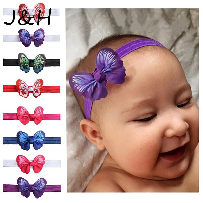 

New Hot Handmade Butterfly Headbands Baby Kids Girls Candy Color Elastic Hairband Accessories Headwraps Children Gift