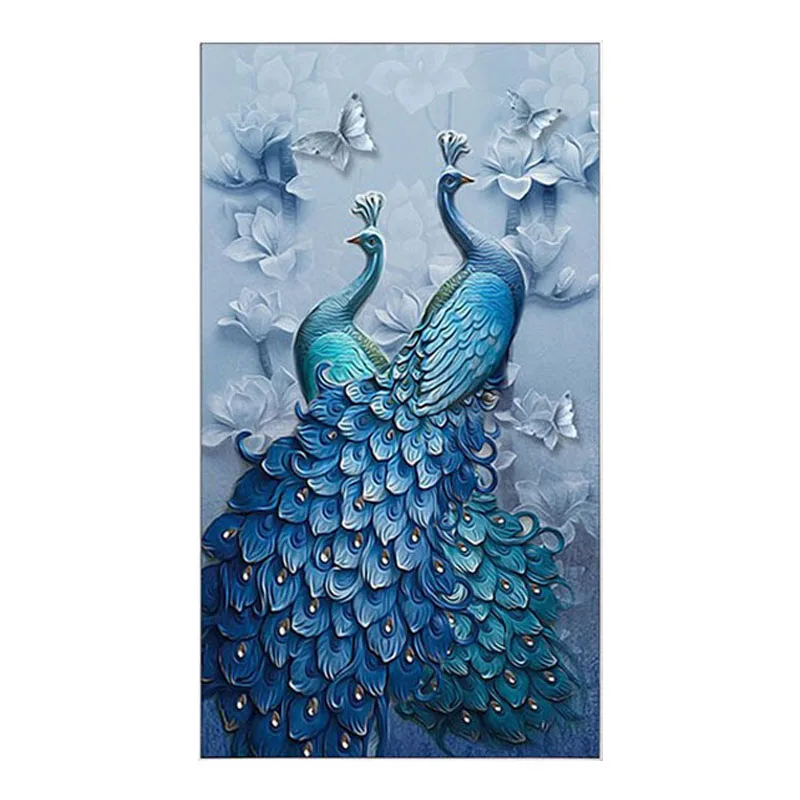 

HOT-Diy Diamond Embroidery,Round Diamond Blue Double Peacock Full Rhinestone Diamond Painting Cross Stitch,Needlework