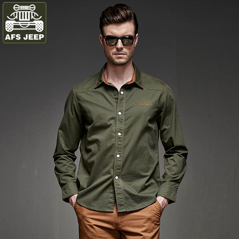 

AFS JEEP Casual Shirts Men's Shirt Pure Cotton Long Sleeves Shirt Men Brand Clothing Camisa Masculina Camisetas Hombre M-5XL