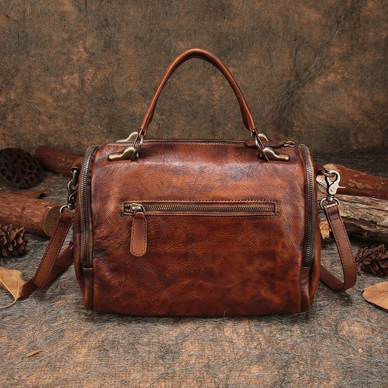 Marke Handmade Stil Umhängetaschen Leder Red dark Echtes Kissen purple Gray Frauen rot Brown Bolsa Vintage Messenger Handtaschen Tasche Boston Neue 2018 Crossbody Bw8zq8S