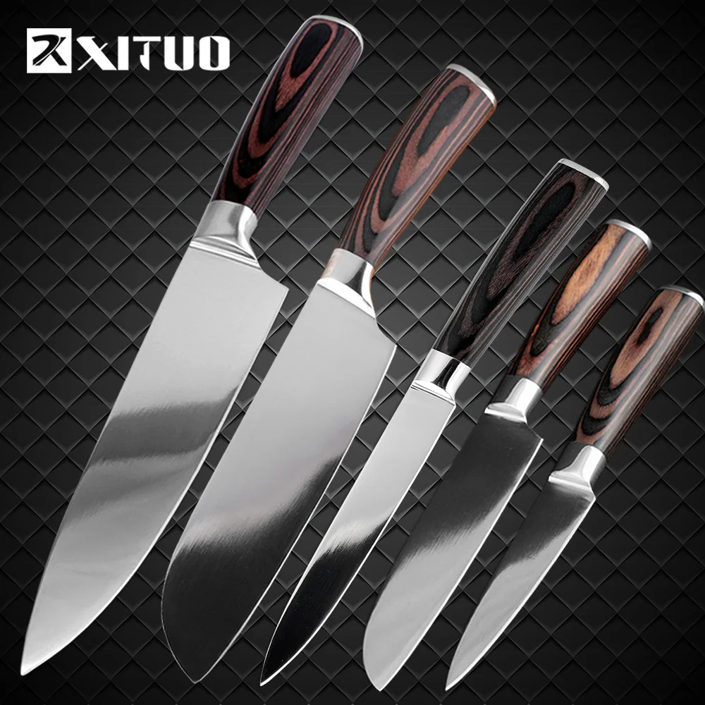 XITUO, кухонный нож, поварские ножи, 8 дюймов, японский Высокоуглеродистый нож из нержавеющей стали, нож для овощей, нож сантоку, инструмент для нарезки
