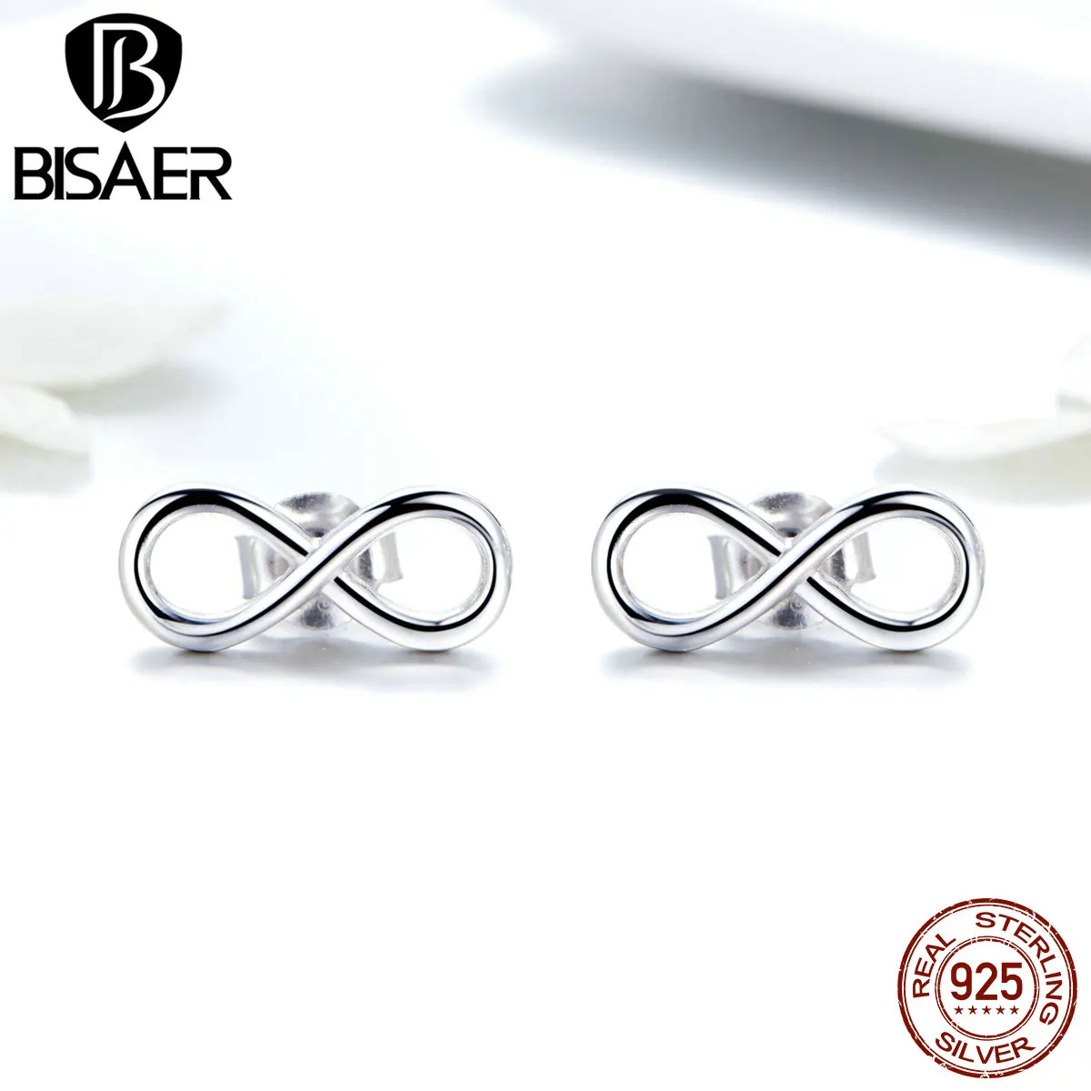 BISAER,, 925 пробы, серебряные, дешевые, Бесконечная любовь, модные серьги-гвоздики для женщин, свадебные ювелирные изделия для невесты ECE562