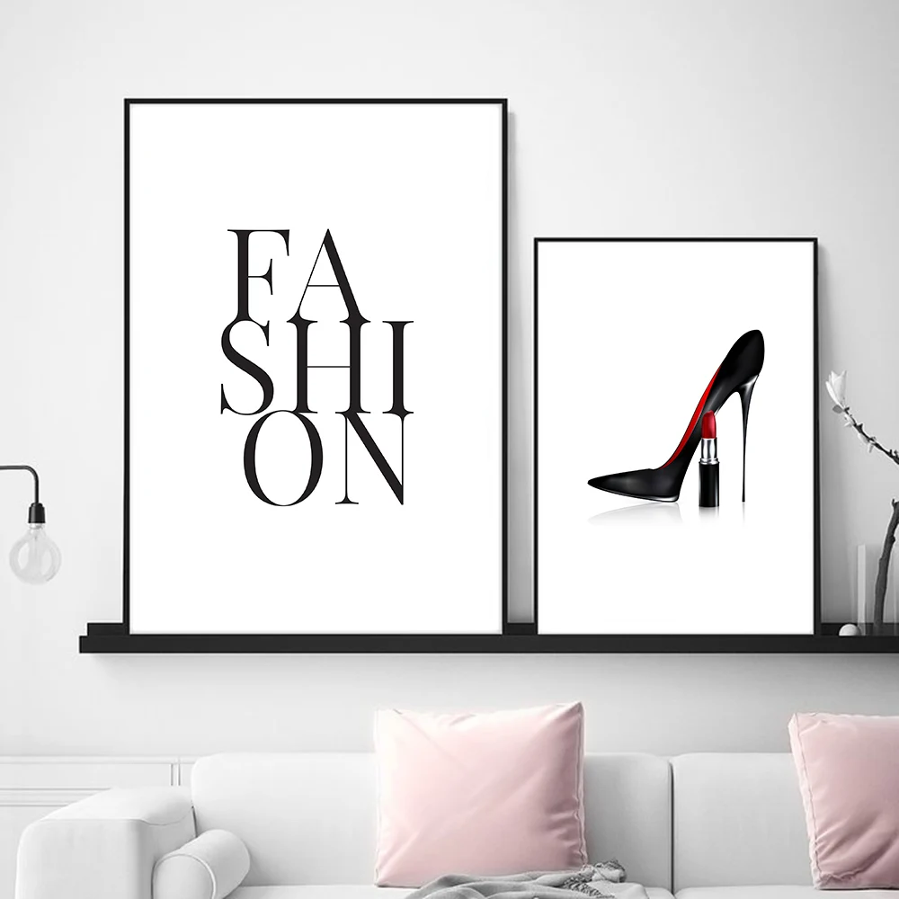 

Cuadros Red high heel Fashion Posters and Prints Canvas Painting Fashion Letter Wall Pop Art Print Wall Pictures For Living Room