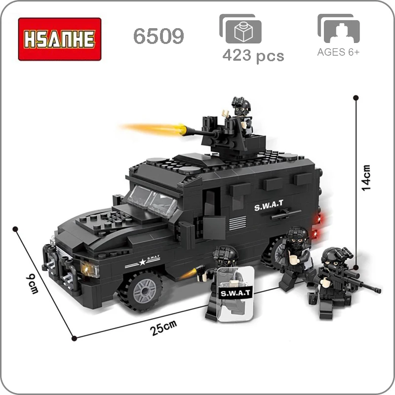 6509 военная армия Ploice SWAT Взрывозащищенная машина 3D Модель Кирпичи Сборка блоков