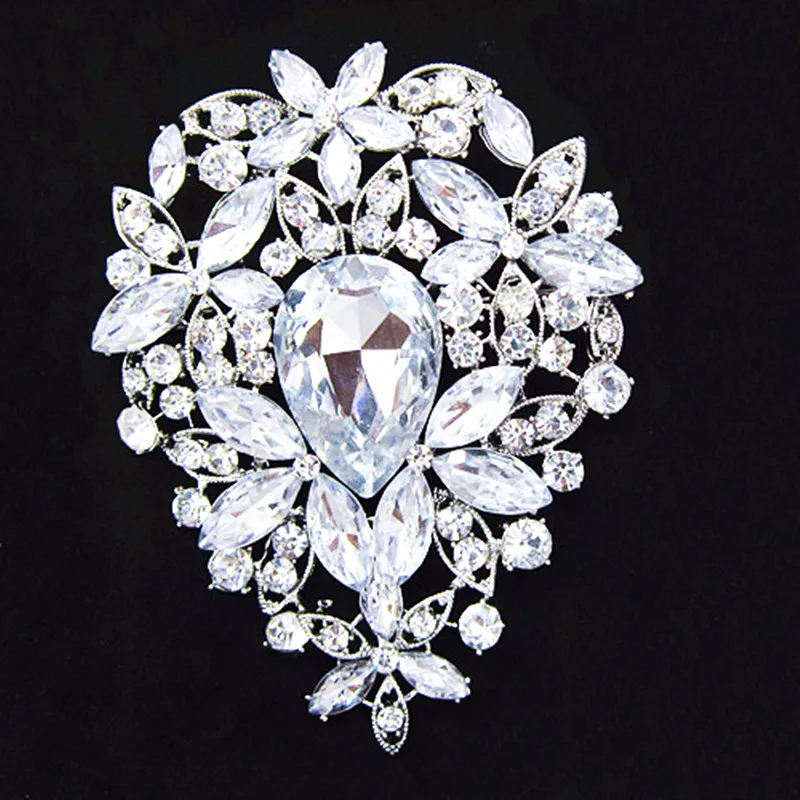 Big 3.6 Inch Large Crystal Flower Pin Brooch Luxury Wedding Jewelry