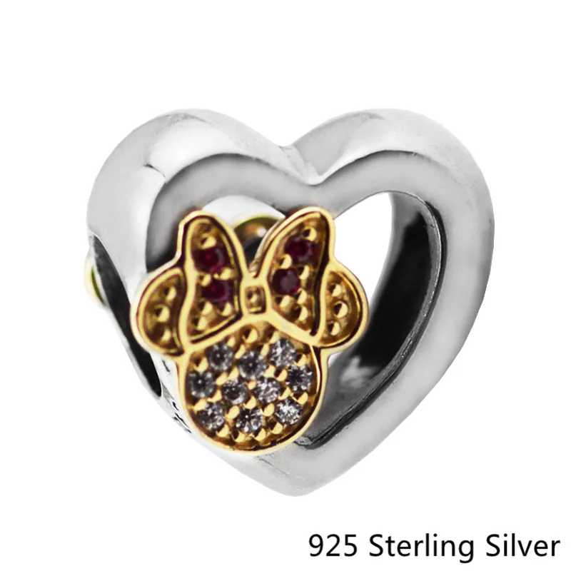 

CKK 925 Sterling Silver Jewelry 14K Gold Mouse Love IconsOriginal Fashion Charms Beads Fits Pandora Bracelets
