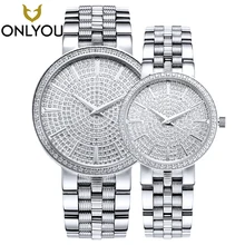 ONLYOU Women Watches Ultra Thin Steel Full steel sapphire Quartz Lovers Wrist watch Bracelet Full Rhinestones montre Femme clock