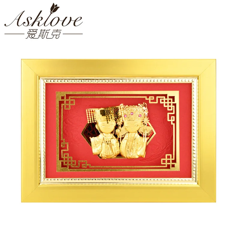 

Asklove 3D Gold foil Painting Doll wedding friends gift Emperor-Queen gold Foil Engagement gifts Love Home Decoration Picture