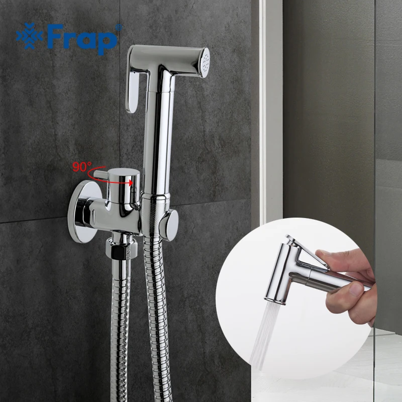 US $16.68 Frap1 Set Solid Brass Single Cold Water Corner Valve Bidet Function Cylindrical Hand Shower Tap Crane 90 Degree Switch F7501