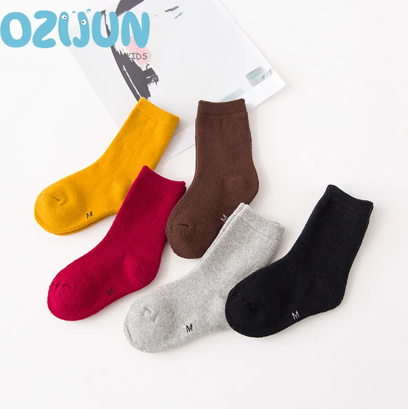 

2018 New Winter kids socks solid color socks 5 pairs/lot warm terry thick socks for 2-3/3-5/5-8 Years daily socks