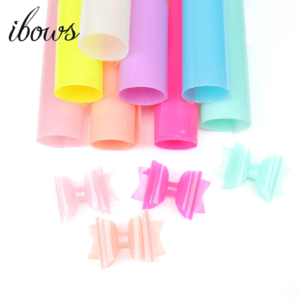 

IBOWS 8pcs 22cm*30cm Jelly Synthetic Leather Fabric Transparent PVC Vinyl Fabric for DIY Hair Bows Bags Handmade Crafts Material